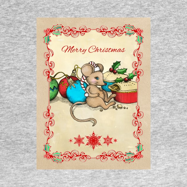 Love, Joy, PIE! Merry Christmas! Cute mouse illustration by micklyn